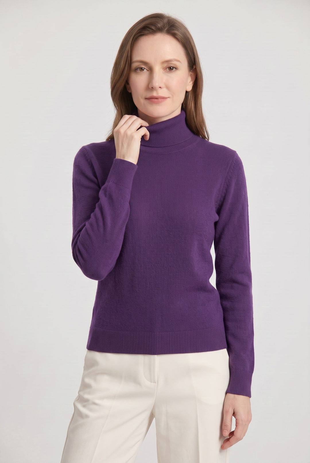 Women's Roll Neck Sweater with Ribbed Trims 7