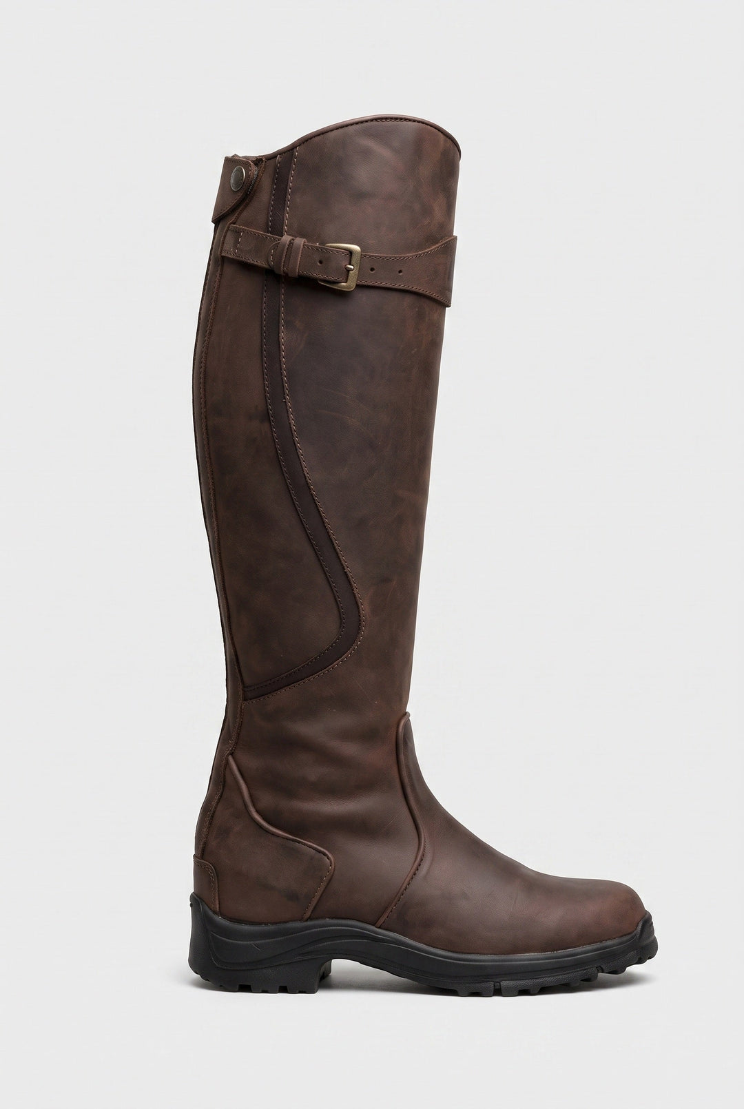 Women's Waterproof Knee High Boots with Buckle Strap and Lug Sole 1