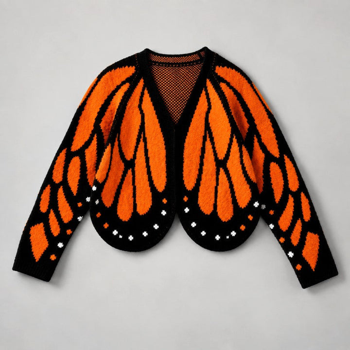 Women's Knit Cardigan with Bold Butterfly Wing Pattern 2