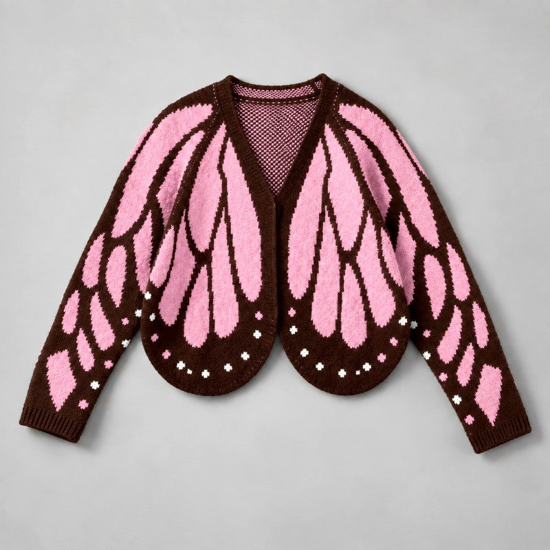 Women's Knit Cardigan with Bold Butterfly Wing Pattern 3