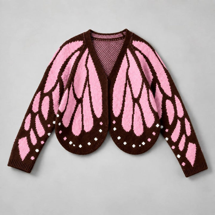 Women's Knit Cardigan with Bold Butterfly Wing Pattern 3