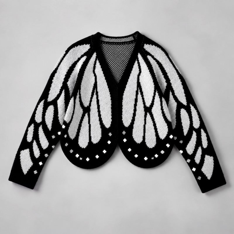 Women's Knit Cardigan with Bold Butterfly Wing Pattern 4