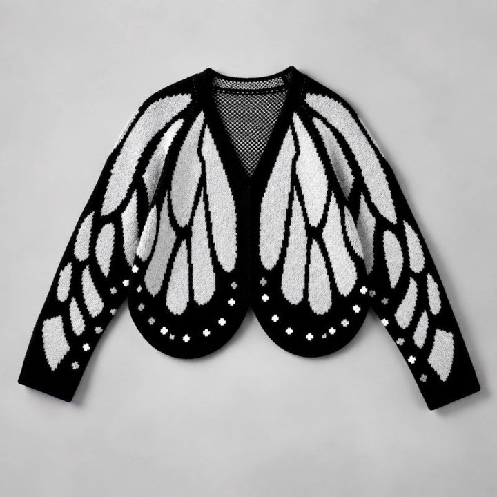 Women's Knit Cardigan with Bold Butterfly Wing Pattern 4