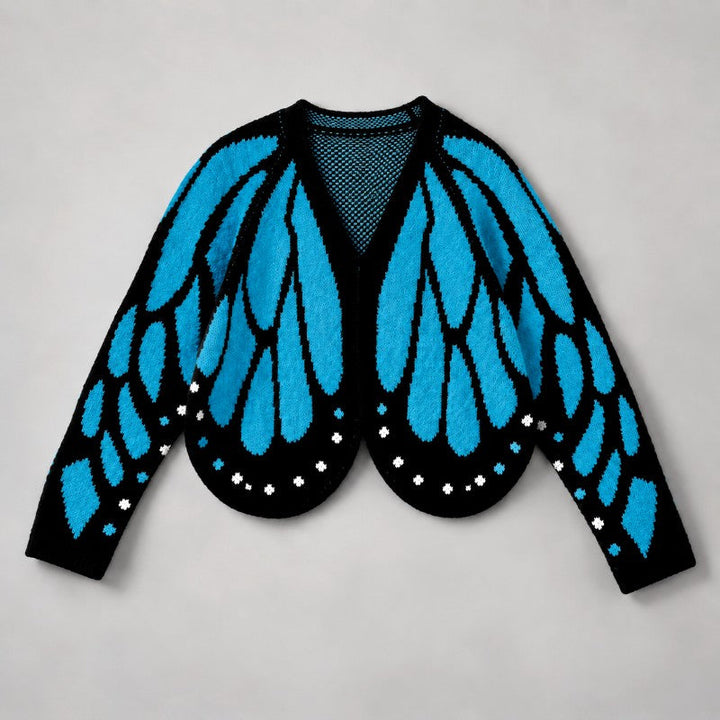 Women's Knit Cardigan with Bold Butterfly Wing Pattern 1