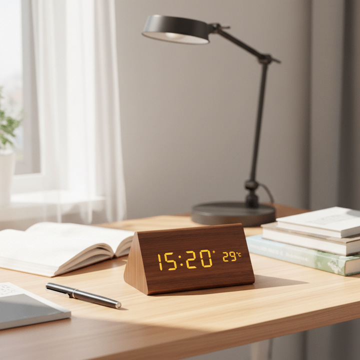 Elegant LED Wood Clock with Voice Control 3