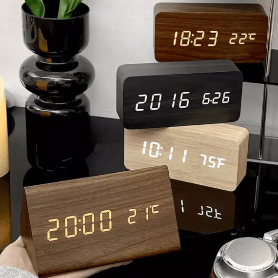 Elegant LED Wood Clock with Voice Control 5