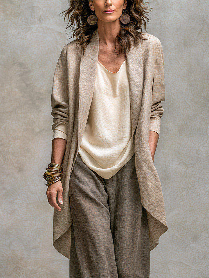 Women's 3-Piece Flowy Set with Open Cardigan and Wide-Leg Pants 3
