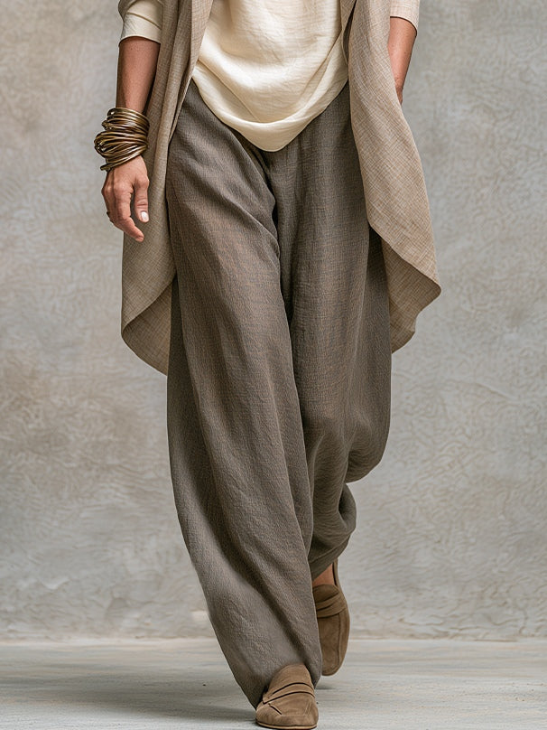 Women's 3-Piece Linen-Look Set with Open Long Jacket, Top and Wide-Leg Pants 5