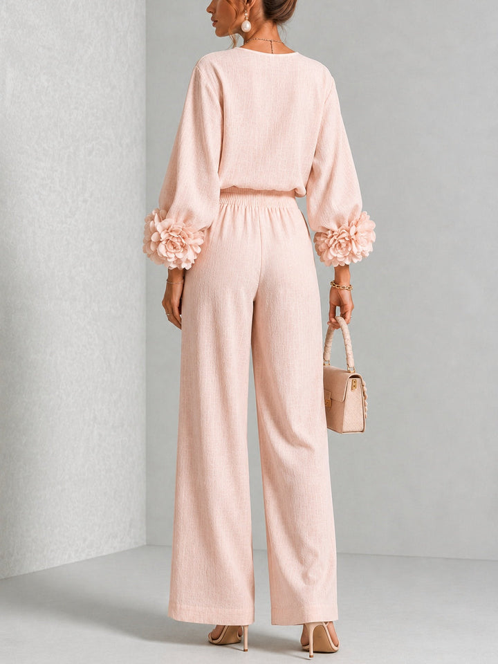 Elegant Two-Piece Set with Statement Sleeves and Wide-Leg Pants 9