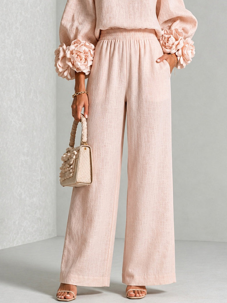 Elegant Two-Piece Set with Statement Sleeves and Wide-Leg Pants 11