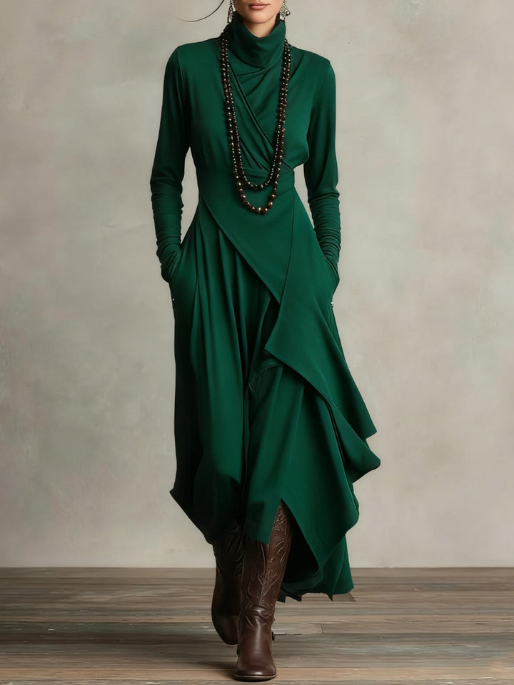 Women's Asymmetric Draped Maxi Dress with Turtleneck 11