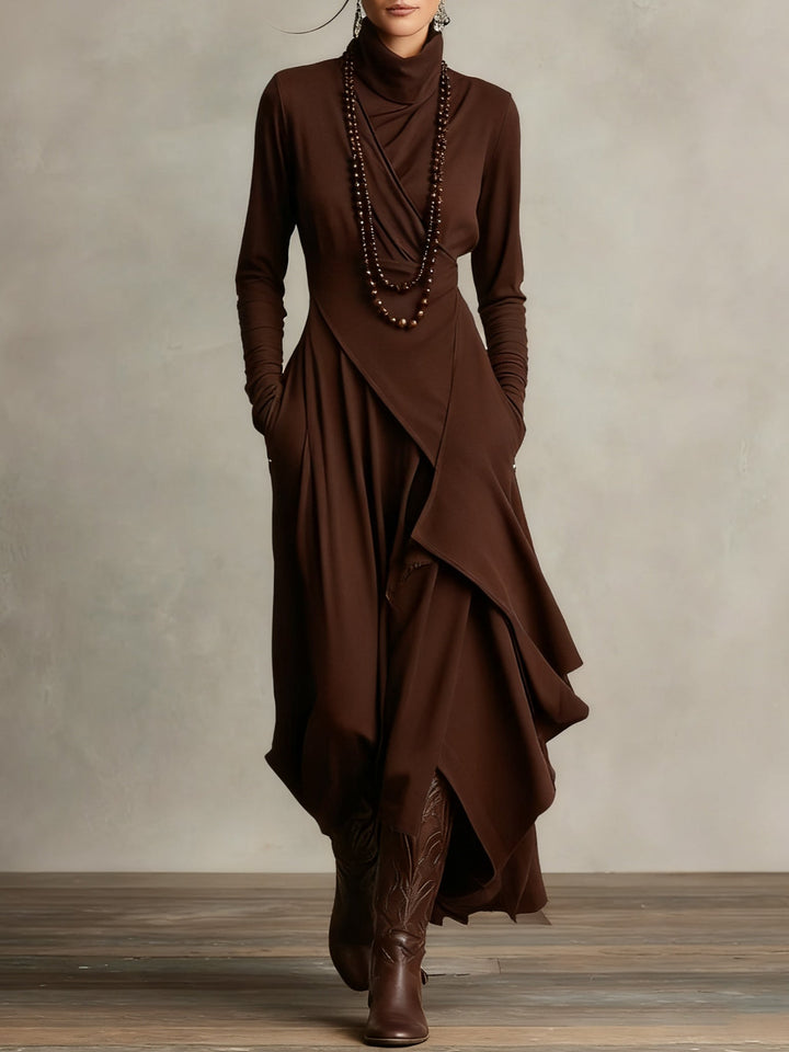 Women's Asymmetric Draped Maxi Dress with Turtleneck 9