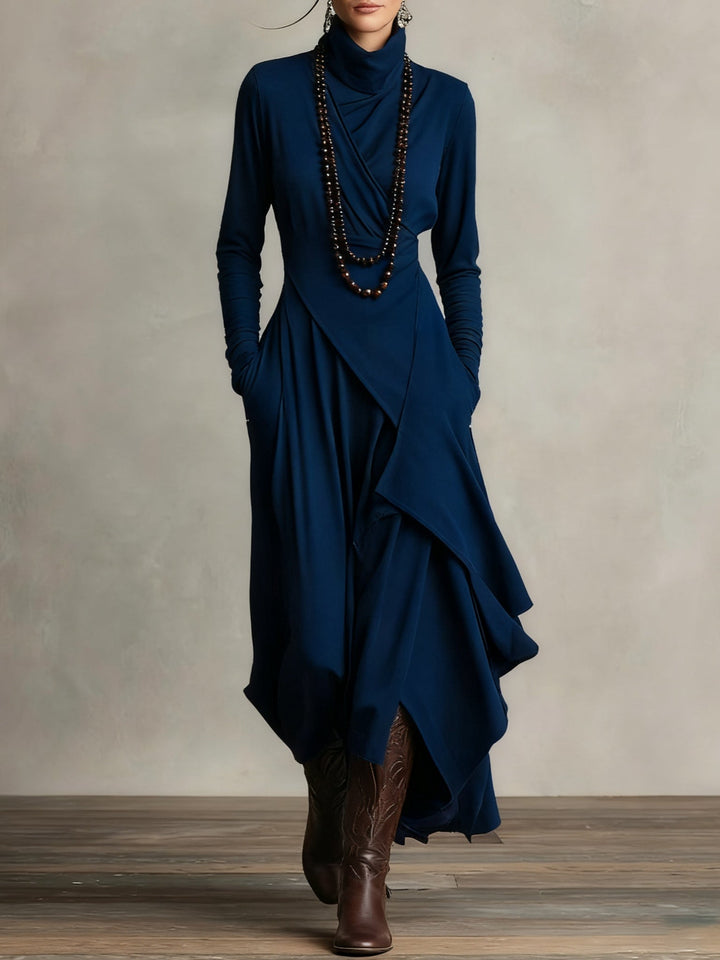 Women's Asymmetric Draped Maxi Dress with Turtleneck 10