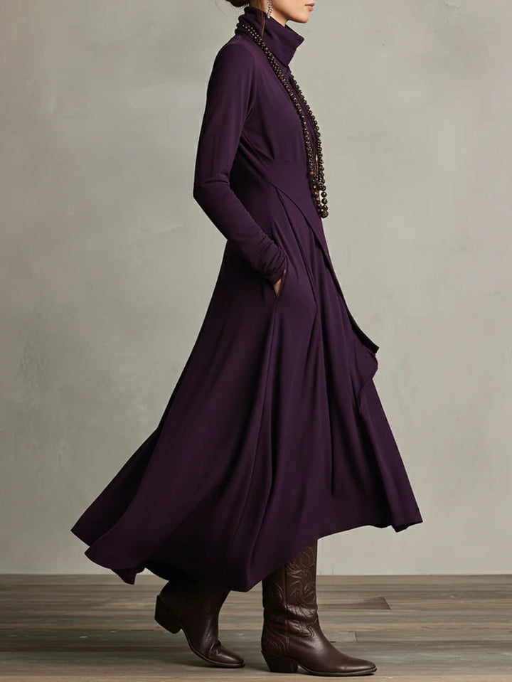 Women's Asymmetric Draped Maxi Dress with Turtleneck 3