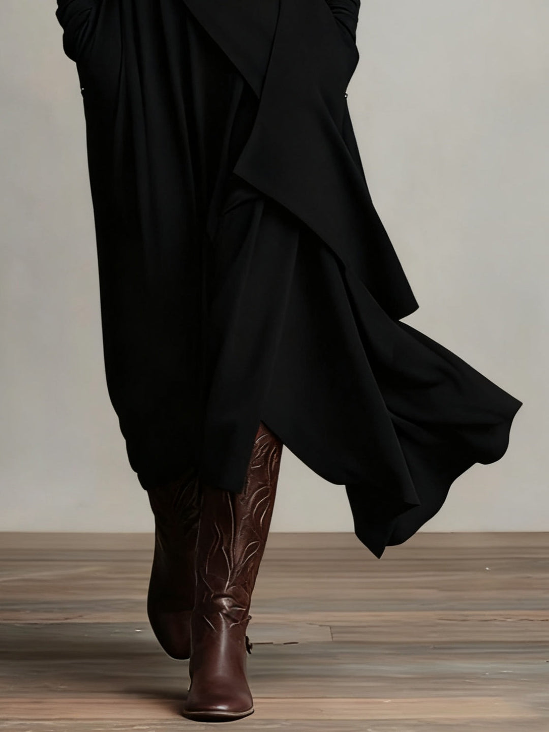Women's Asymmetric Draped Maxi Dress with Turtleneck 8