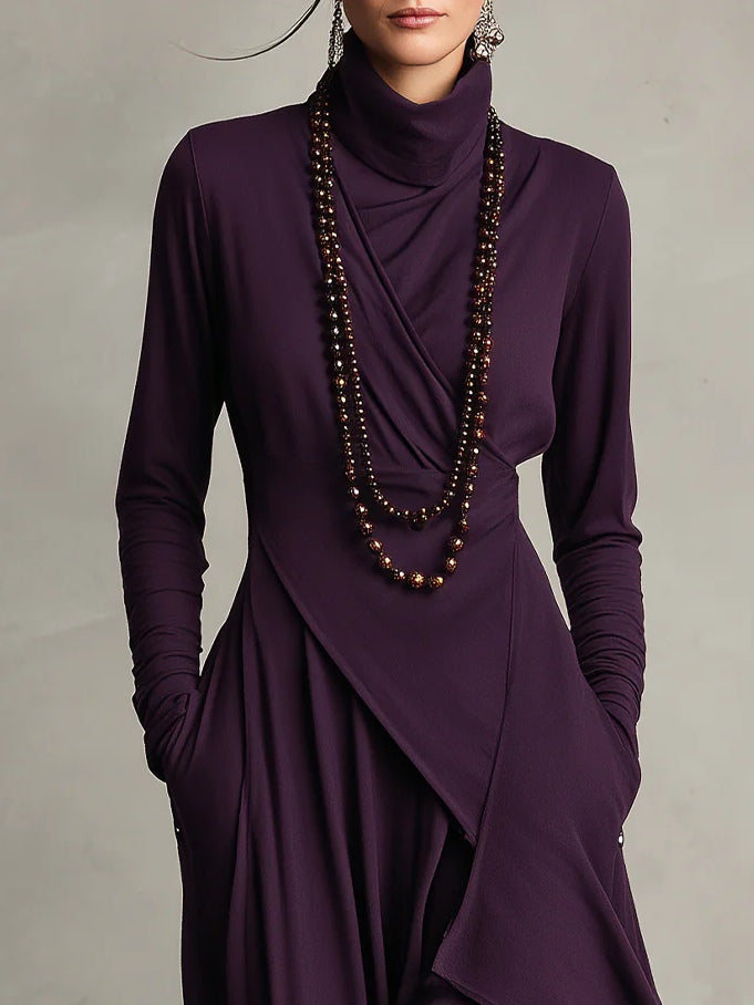 Women's Asymmetric Draped Maxi Dress with Turtleneck 4