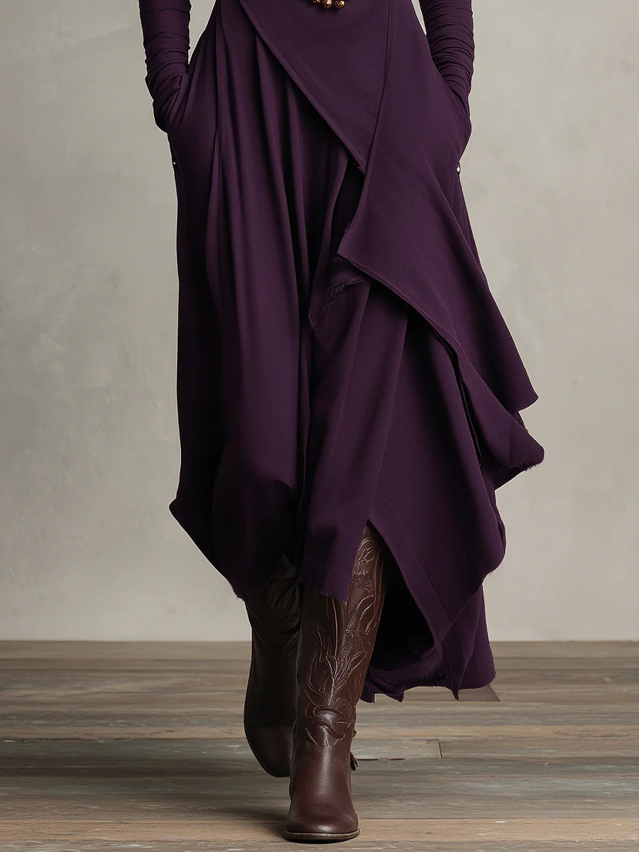 Women's Asymmetric Draped Maxi Dress with Turtleneck 5