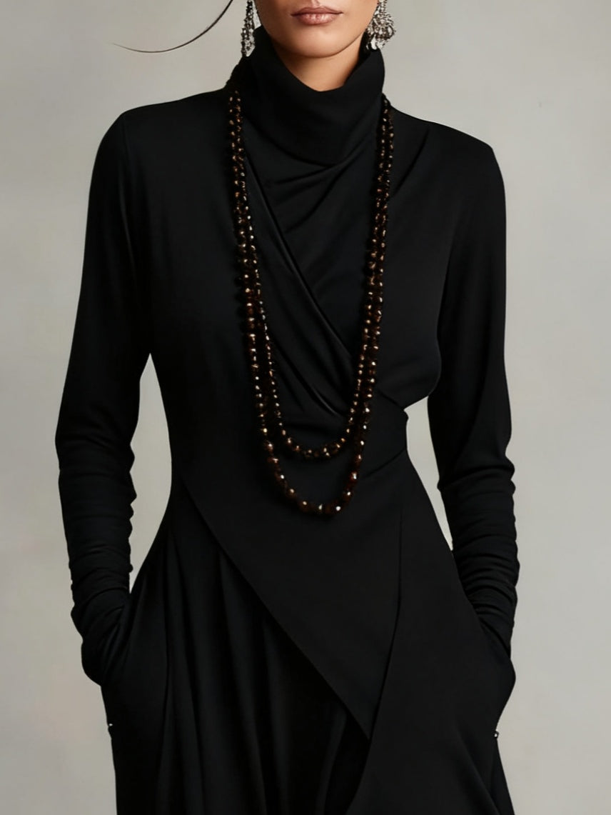 Women's Asymmetric Draped Maxi Dress with Turtleneck 7