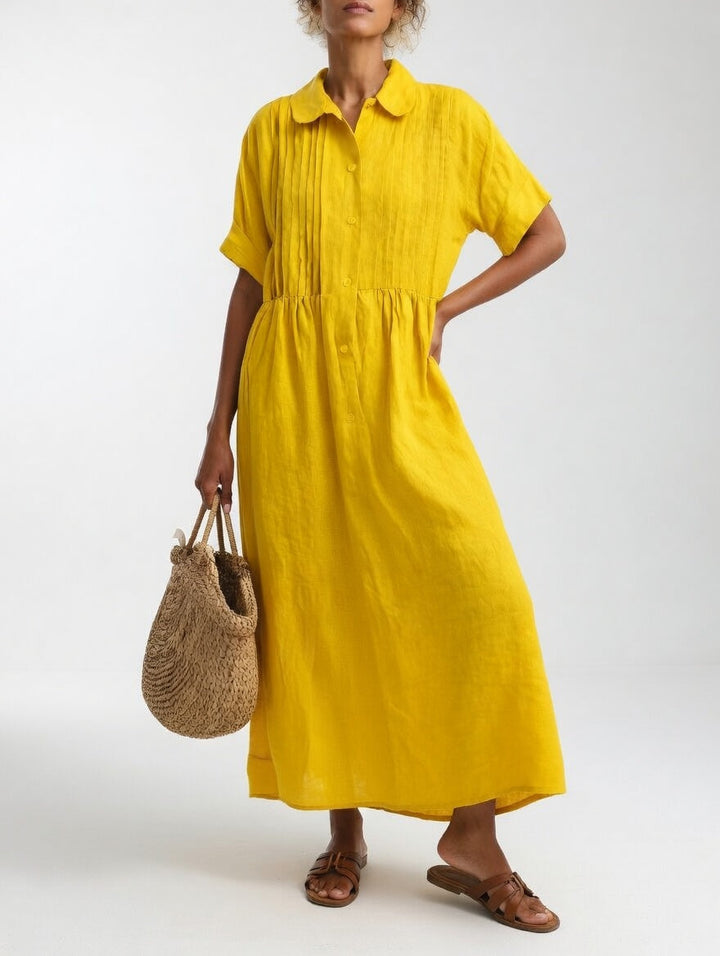 Relaxed Cotton Maxi Shirt Dress with Button Front and Short Sleeves 6
