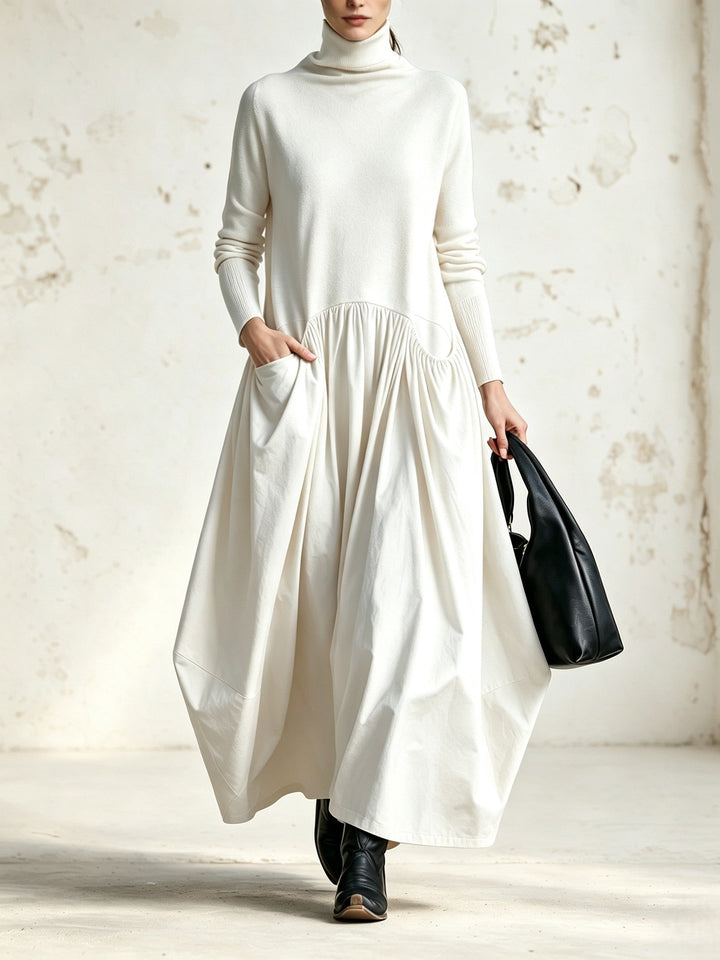 Oversized High-Neck Maxi Dress with Long Sleeves and Pockets 5