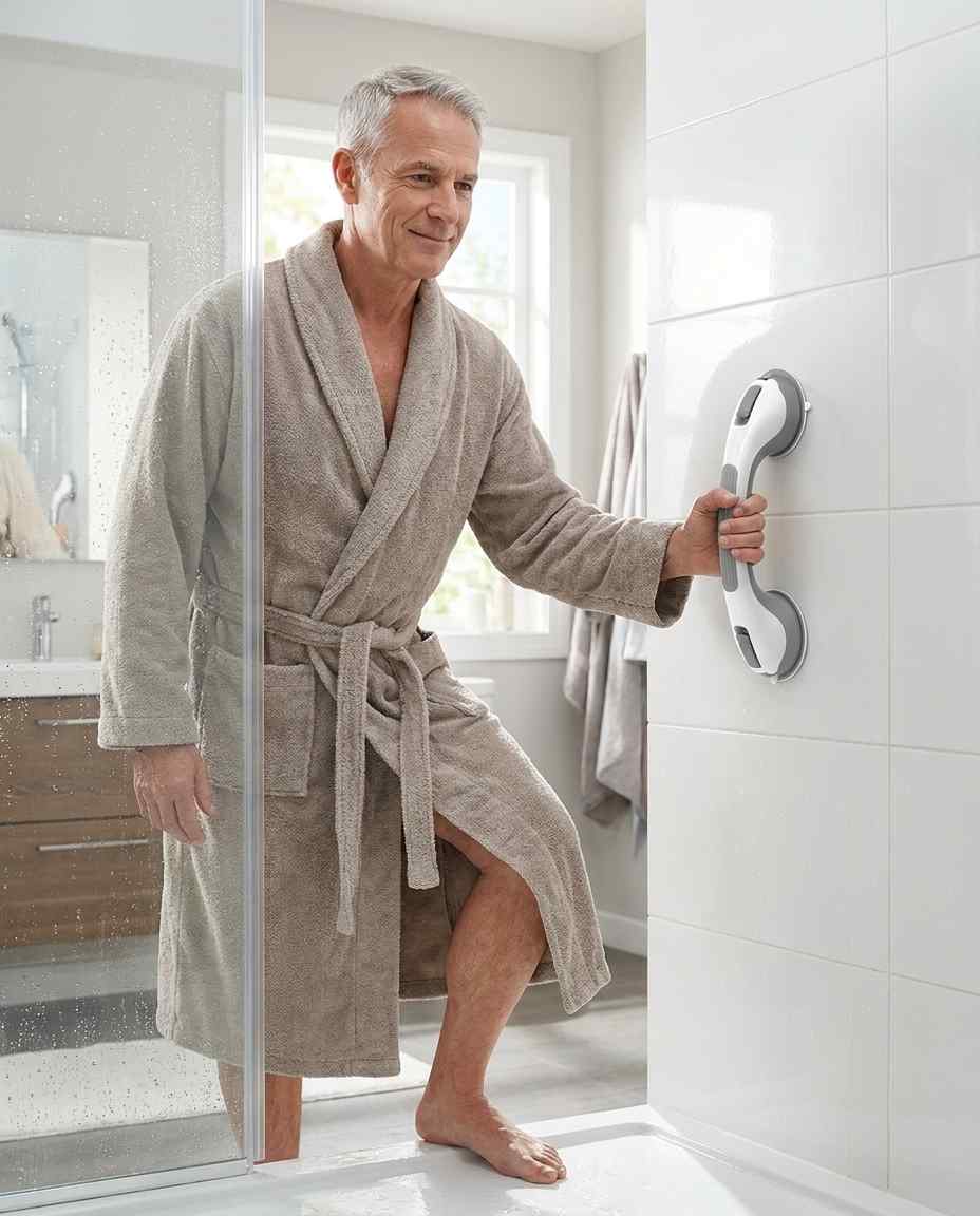 Suction Shower Grab Bar, No-Drill Bathroom Safety Handle, 15.7 in 15