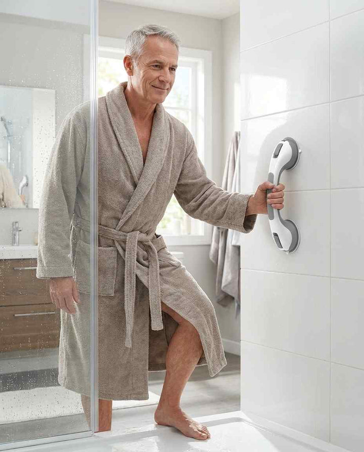 Suction Shower Grab Bar, No-Drill Bathroom Safety Handle, 15.7 in 15