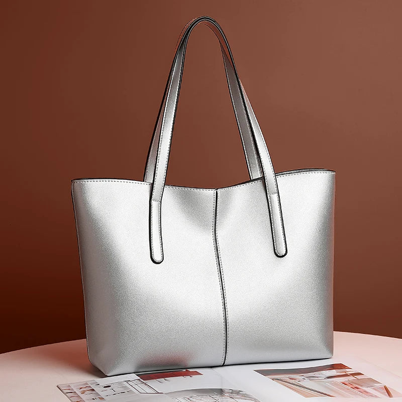 Classic Leather-Look Tote Bag With Long Shoulder Straps 2