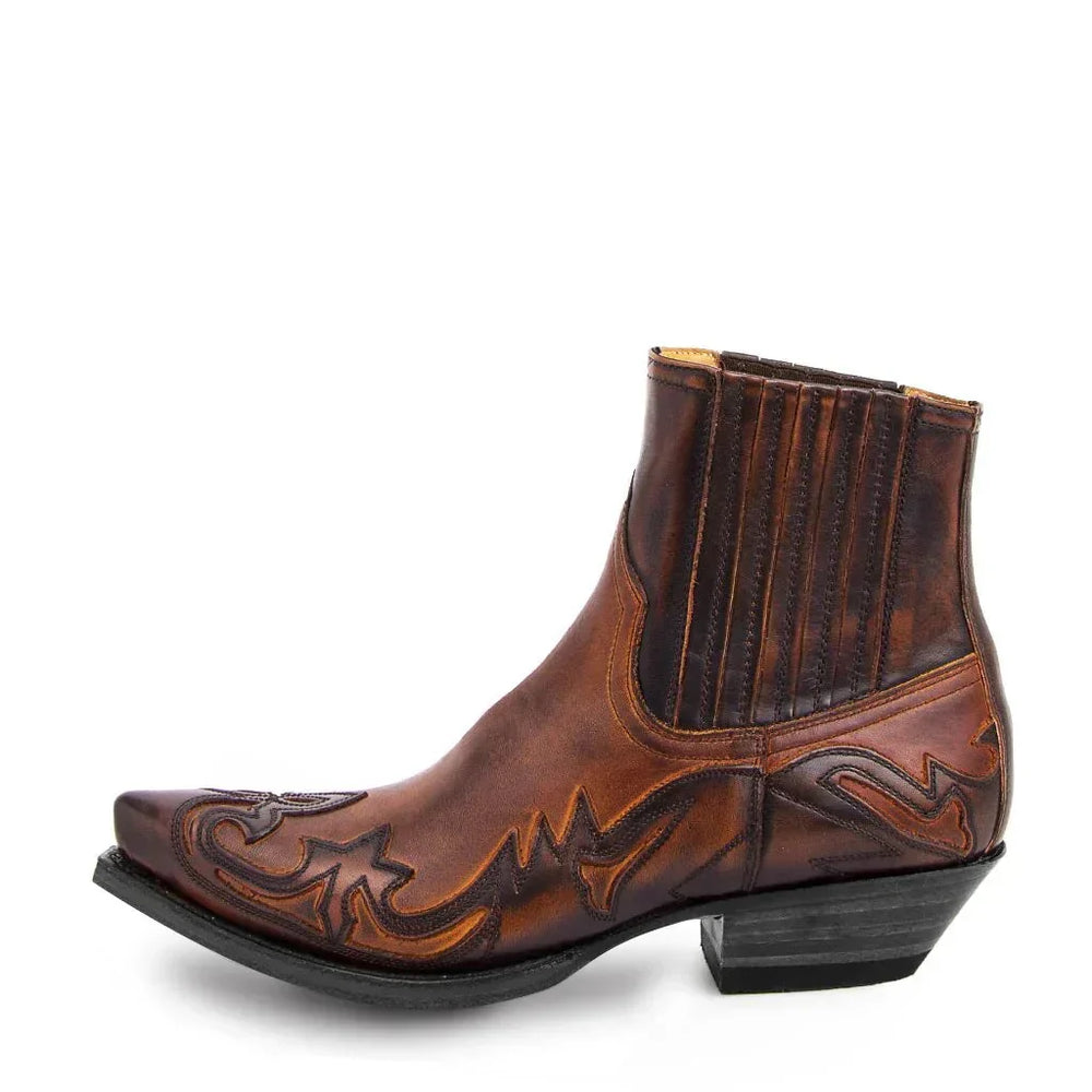 Men's Leather Cowboy Boots - Pointed Toe Western Ankle Boots 2