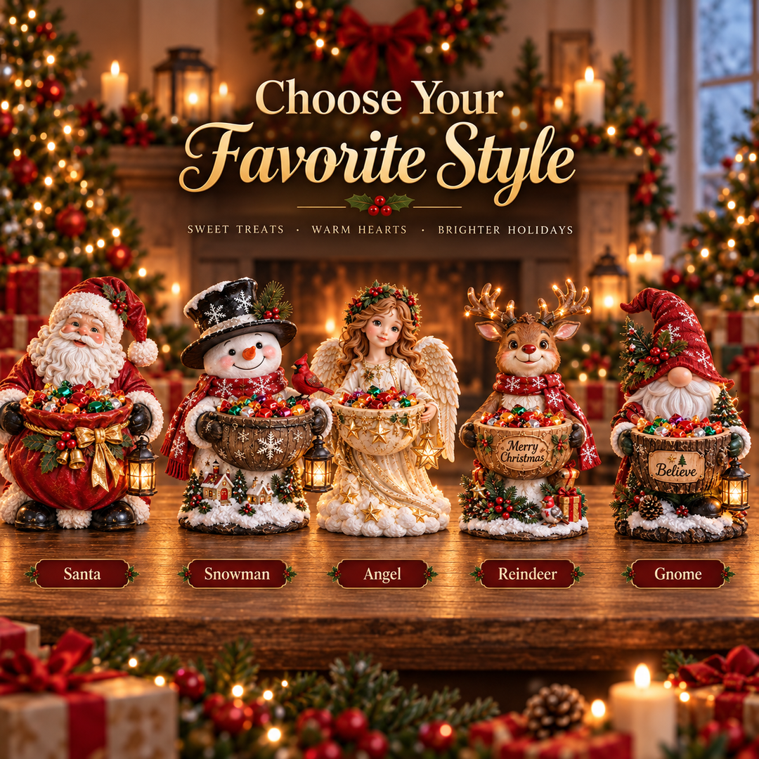 Christmas Candy Bowl with Warm Glow, Festive Character Figure 9