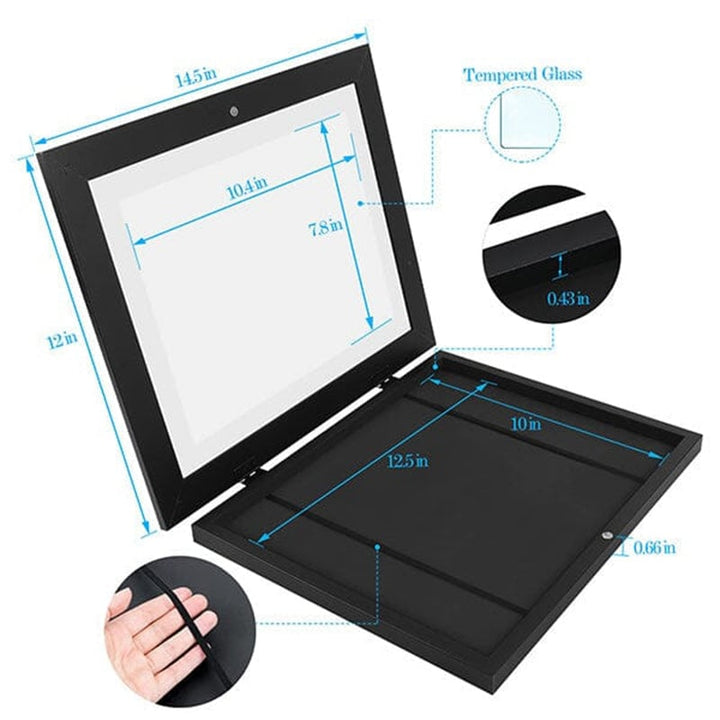 Kids Art Frame with Hinged Opening for A4 Drawings, Holds Up to 150 Pieces, MDF and Tempered Glass 9