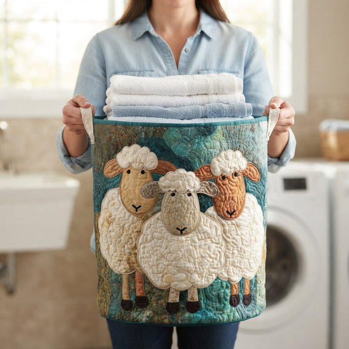 Quilted Fabric Laundry Basket with Canvas Handles, Self-Standing, 3 Sizes 3