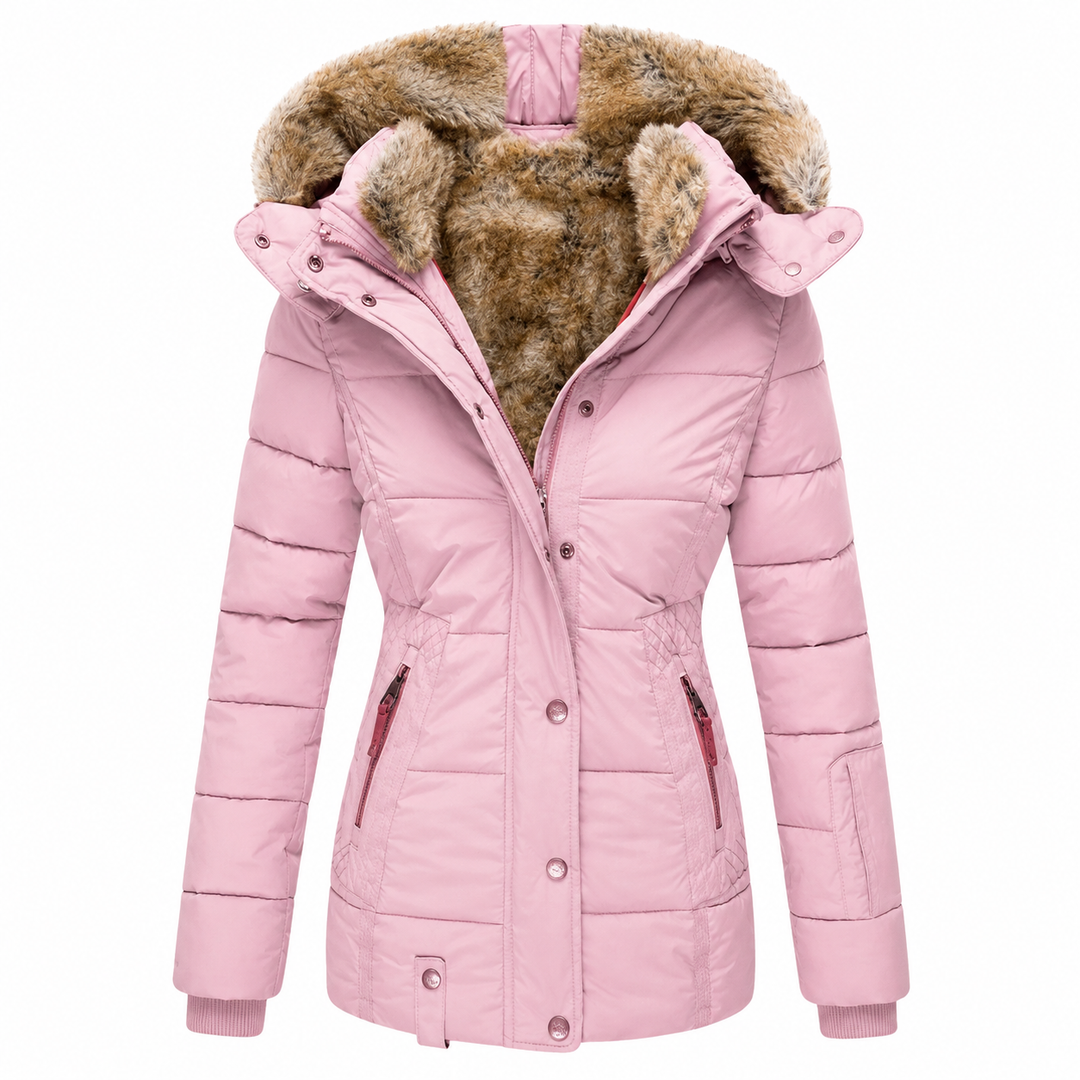 Women's Waterproof Winter Coat, Fitted Quilted Parka with Detachable Faux Fur Hood 7
