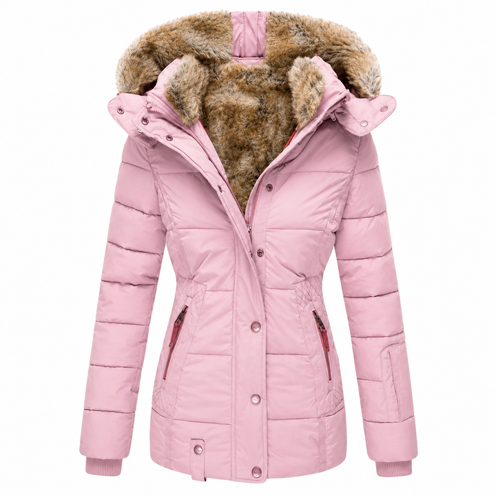 Women's Waterproof Winter Coat, Fitted Quilted Parka with Detachable Faux Fur Hood 7