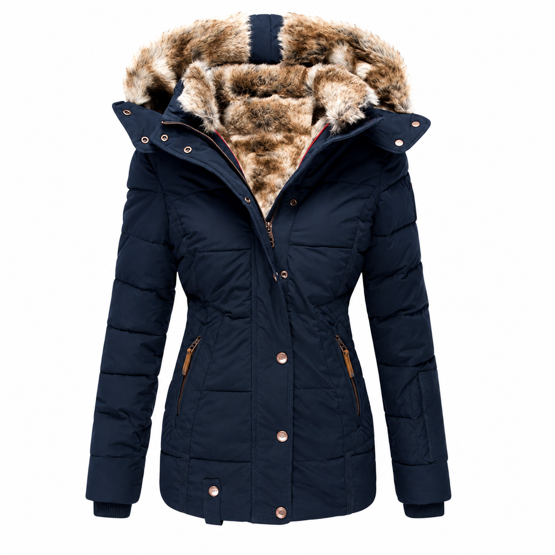 Women's Waterproof Winter Coat, Fitted Quilted Parka with Detachable Faux Fur Hood 6