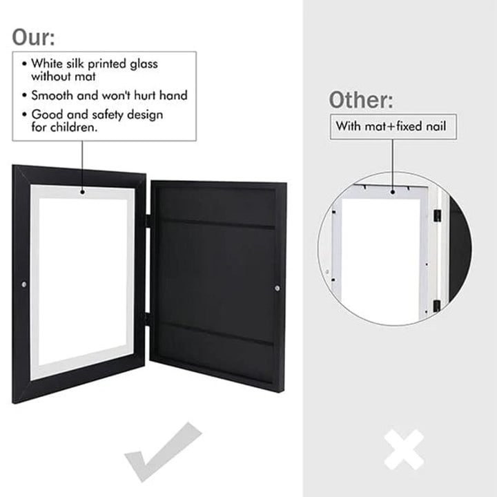 Kids Art Frame with Hinged Opening for A4 Drawings, Holds Up to 150 Pieces, MDF and Tempered Glass 8