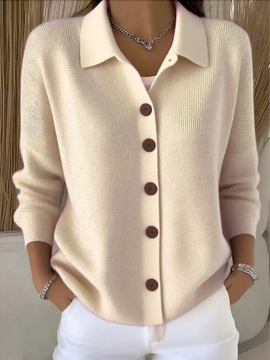 Women's Button-Front Knit Cardigan with Relaxed Collar 1