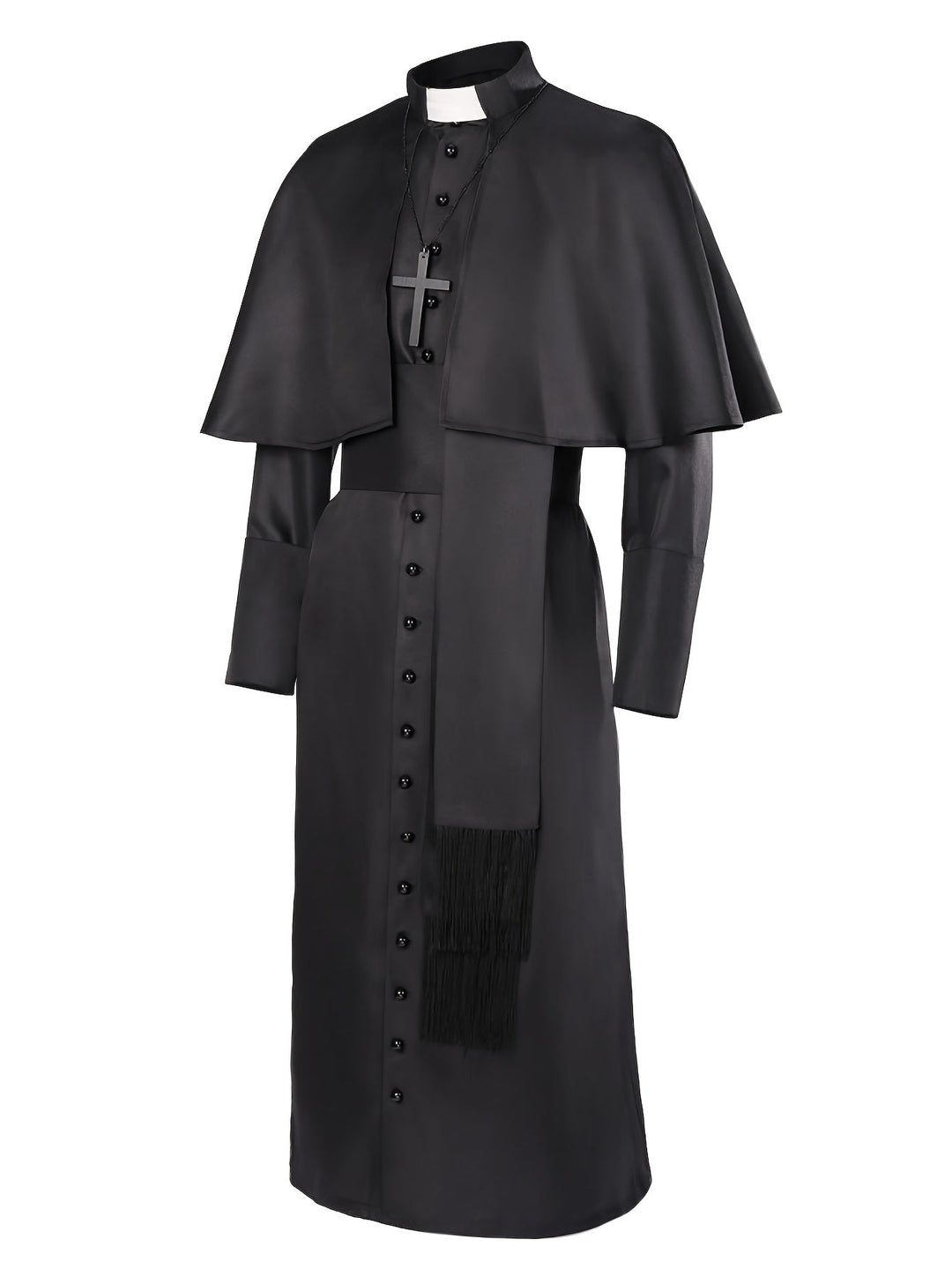 Men's Halloween Priest Costume with Long Robe, Cape and Cross 2