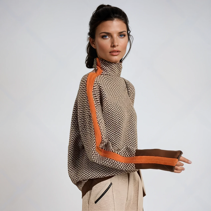 Chic High-Neck Patterned Sweater 1