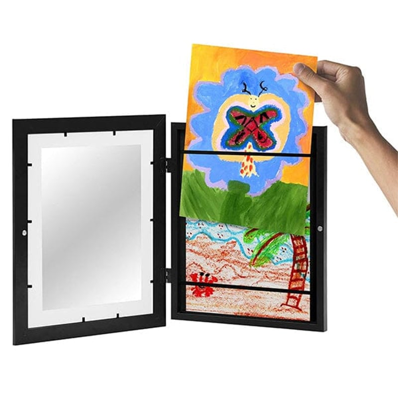 Kids Art Frame with Hinged Opening for A4 Drawings, Holds Up to 150 Pieces, MDF and Tempered Glass 7
