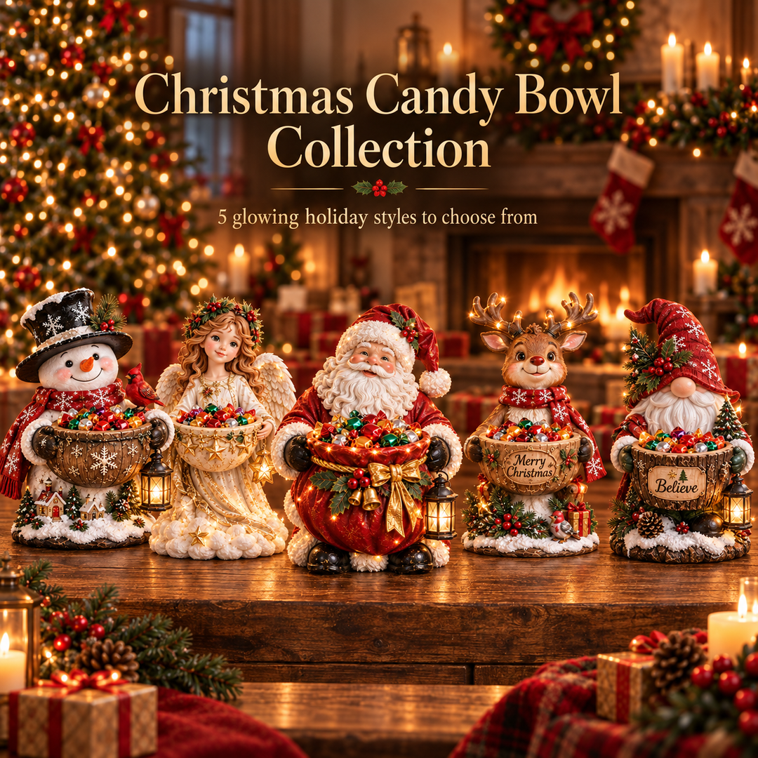 Christmas Candy Bowl with Warm Glow, Festive Character Figure 6