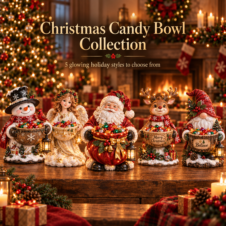 Christmas Candy Bowl with Warm Glow, Festive Character Figure 6