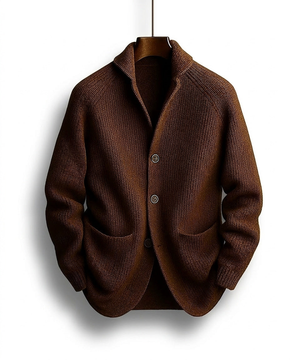 Ribbed Button-Front Cardigan with Shawl Collar, Pockets and Relaxed Fit 1