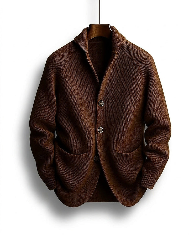 Ribbed Button-Front Cardigan with Shawl Collar, Pockets and Relaxed Fit 1