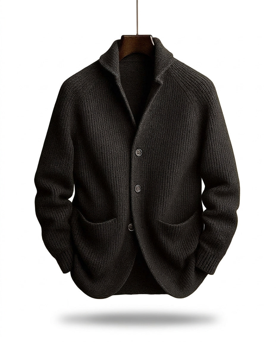 Ribbed Button-Front Cardigan with Shawl Collar, Pockets and Relaxed Fit 2