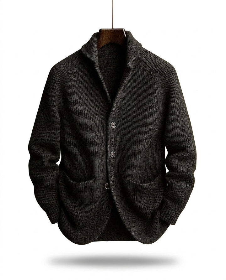 Ribbed Button-Front Cardigan with Shawl Collar, Pockets and Relaxed Fit 2
