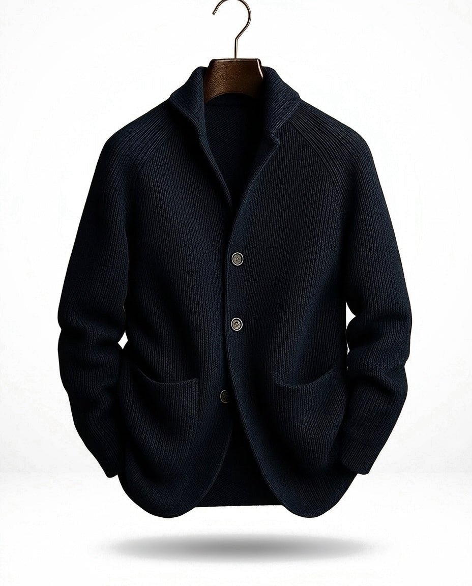 Ribbed Button-Front Cardigan with Shawl Collar, Pockets and Relaxed Fit 3