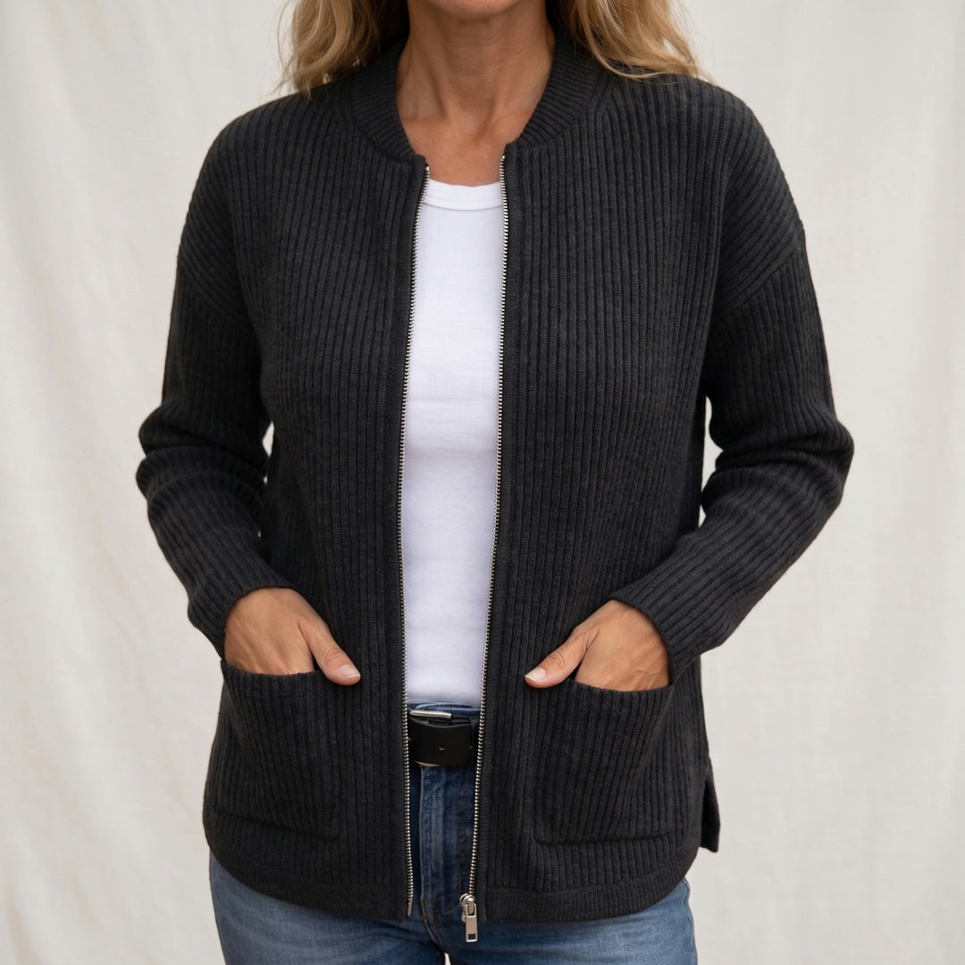 Cozy Zip-Up Cardigan with Deep Front Pockets 2