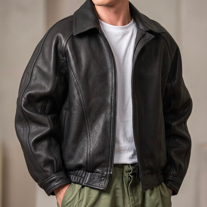 Men's Leather Zip Jacket – Structured Collared Layer for Spring/Fall 1
