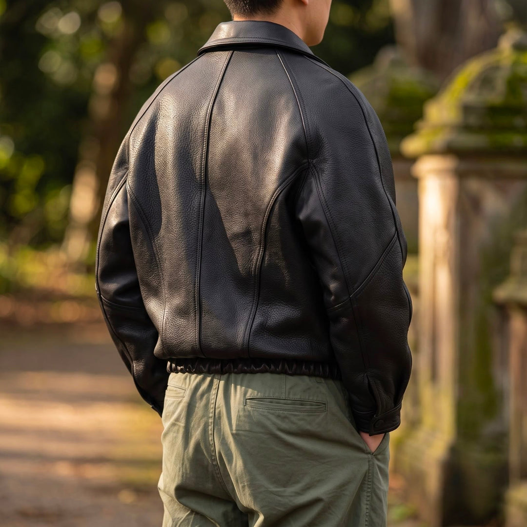 Men's Faux Leather Zip Jacket with Structured Collar for Spring 3