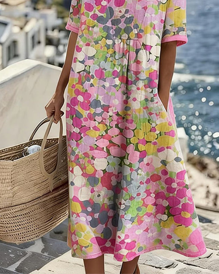 Santorini Midi Dress in Breathable Cotton Blend, Loose Flowing Fit 4